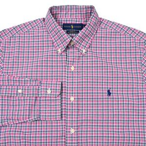 Polo Ralph Lauren Shirt Mens L Pink Blue Plaid Classic Fit Cotton Stretch Preppy